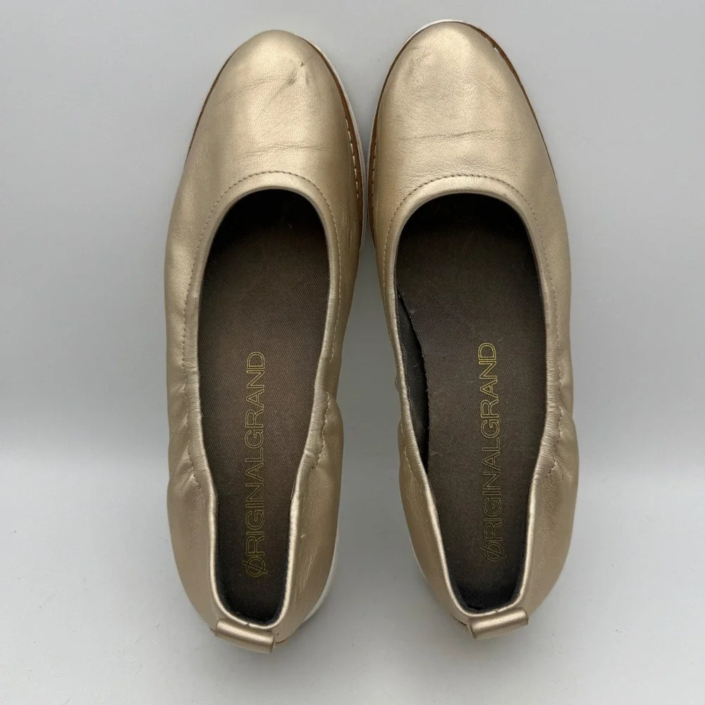 Cole Haan OriginalGrand Ballet Flats Women 7.5B Gold Metallic Leather W18462